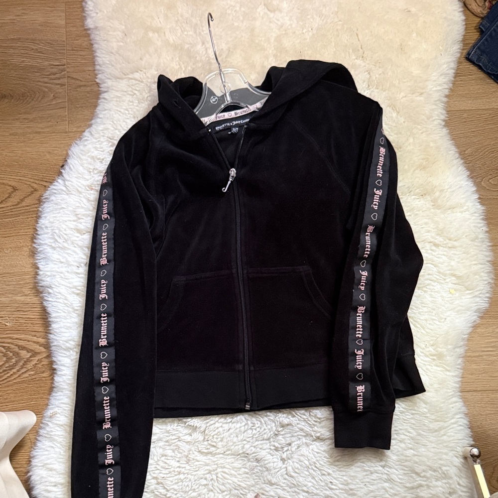 #6 Juicy Couture x btl 22” Ptp Black Velour Zip-Up Hoodie with Logo Sleeve Tape